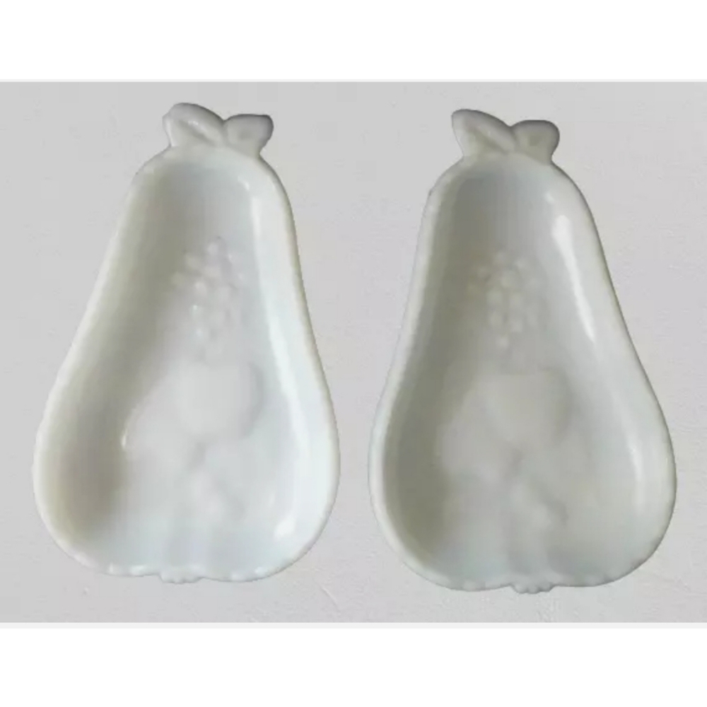 Hazel Atlas Milk Glass Candy Nut Dish Serving Plate White Pear Shape Fruit
